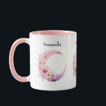 Pink Crescent Moon with Pretty Flowers Mug<br><div class="desc">A mug with a lovely illustration featuring a soft pink and purple crescent moon. Pretty pink and yellow wildflowers adorn this celestial body.</div>
