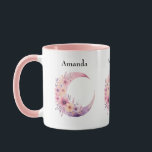 Pink Crescent Moon with Pretty Flowers Mug<br><div class="desc">A mug with a lovely illustration featuring a soft pink and purple crescent moon. Pretty pink and yellow wildflowers adorn this celestial body.</div>