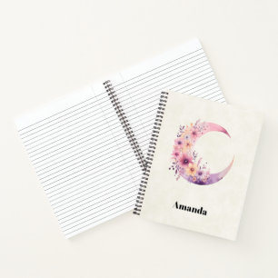 Pink Crescent Moon with Pretty Flowers Notebook