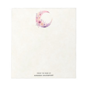Pink Crescent Moon with Pretty Flowers Notepad