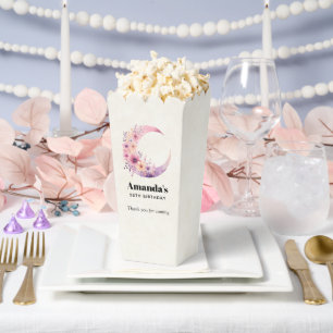 Pink Crescent Moon with Pretty Flowers Thank You Favor Boxes