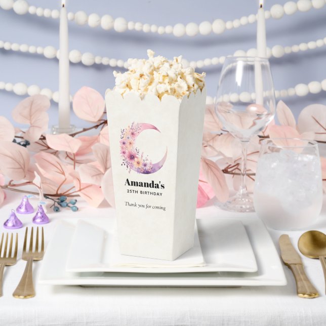 Pink Crescent Moon with Pretty Flowers Thank You Favor Boxes (Wedding)