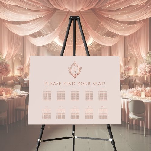 Pink Crest 10 Table Wedding Monogram Seating Chart Foam Board