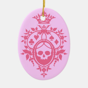Pink Crest with Skull and Cardsuits Ceramic Ornament