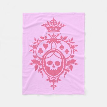 Pink Crest With Skull And Cardsuits Fleece Blanket by opheliasart at Zazzle