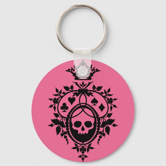 Pink Crest with Skull and Cardsuits Keychain (Front)