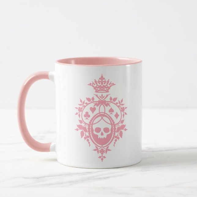 Pink Crest with Skull and Cardsuits Mug (Left)