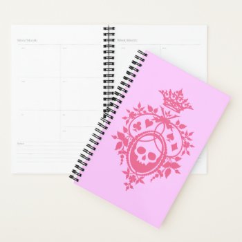Pink Crest With Skull And Cardsuits Planner by opheliasart at Zazzle
