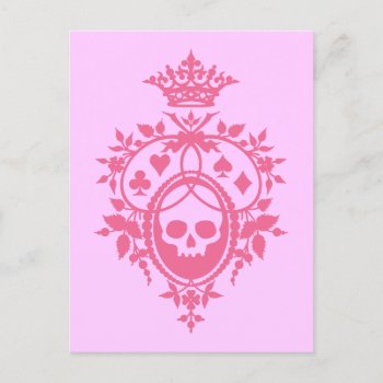 Pink Crest With Skull And Cardsuits Postcard by opheliasart at Zazzle