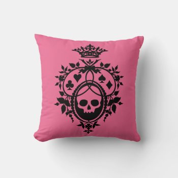 Pink Crest With Skull And Cardsuits Throw Pillow by opheliasart at Zazzle