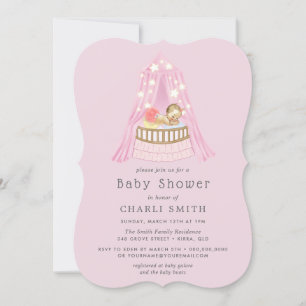 Pink Crib Baby Girls Baby Shower Invitation