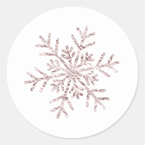 Pink Crinkle Winter Wonderland Snowflake Elegant Classic Round Sticker