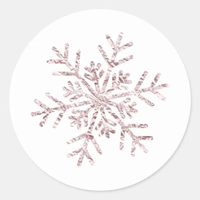 Pink Crinkle Winter Wonderland Snowflake Elegant Classic Round Sticker ...