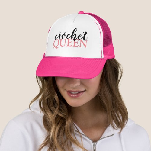 Pink Crochet Queen Trucker Hat