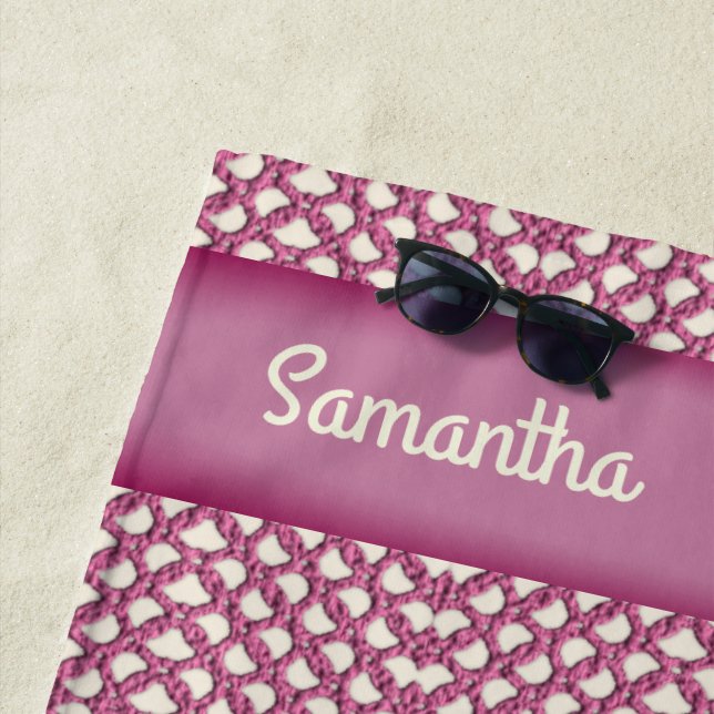 Pink Crochet Yarn - Customize with your Name Beach Towel (In Situ)