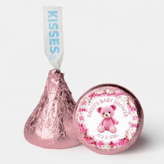 Pink Crocheted Teddy Bear | Girl's Baby Shower Hershey®'s Kisses® (Front)