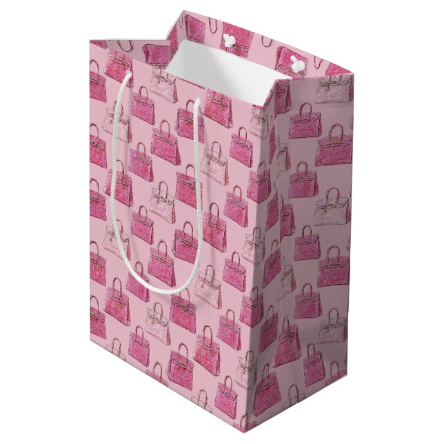 Pink Crocodile Handbag Fashion Pattern on Blush Medium Gift Bag (Back Angled)