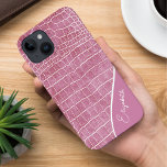 Pink Crocodile Personalized Case-Mate iPhone 14 Case<br><div class="desc">Your name on a pink crocodile faux leather pattern is a stunning fashion statement your friends are sure to comment on. Create for yourself or give as a gift. Select a STYLE (Barely There with Lay-flat bezel OR Tough with a shock absorbing flexible liner) and your phone's MODEL number to...</div>