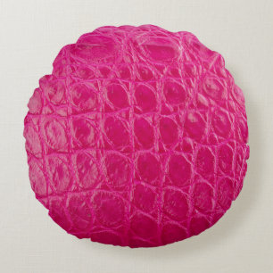 Pink crocodile skin, leather texture round pillow