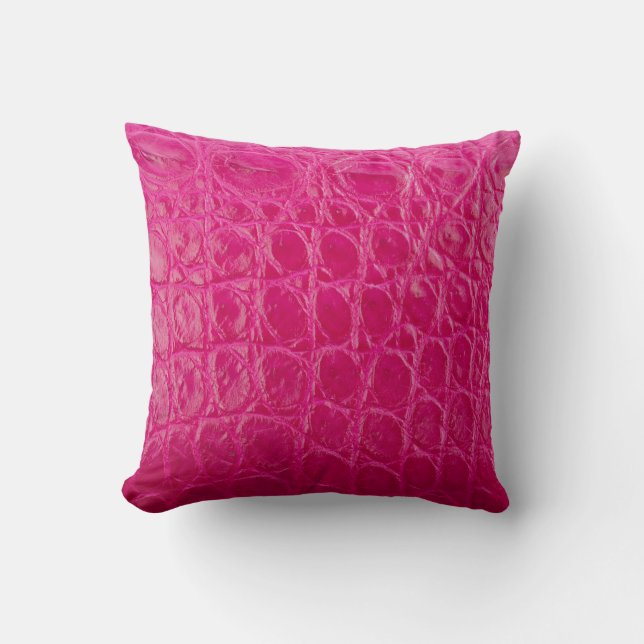 Pink crocodile skin, leather texture throw pillow (Front)