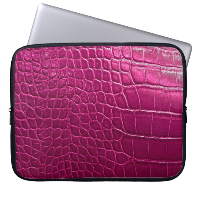 Pink crocodile skin texture laptop sleeve (Front)