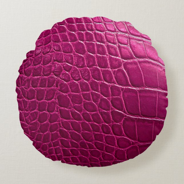 Pink crocodile skin texture round pillow (Front)