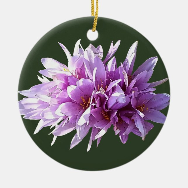 Pink Crocus Flowers Ceramic Ornament (Front)