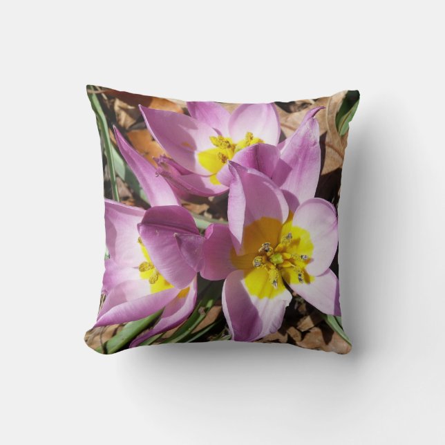 Pink Crocuses Spring Floral Throw Pillow (Front)