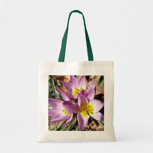 Pink Crocuses Spring Floral Tote Bag (Front)