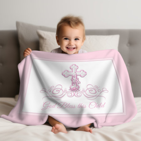 Pink Cross Baby Girl Baptism Blanket