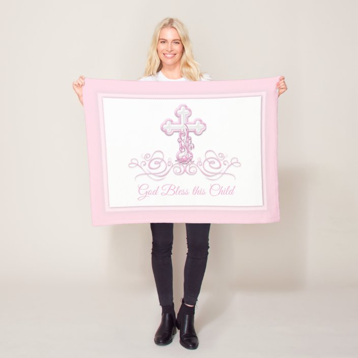 Pink Cross Baby Girl Baptism Blanket Zazzle