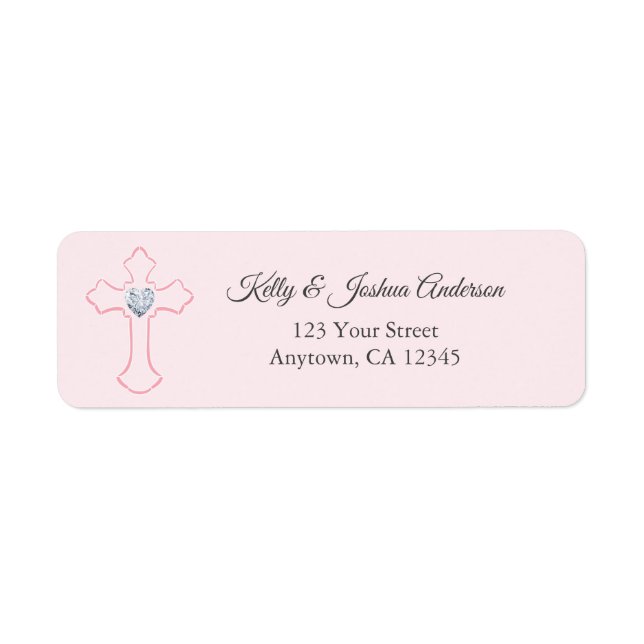 Pink Cross Baby Girl Baptism / Christening Address Label (Front)