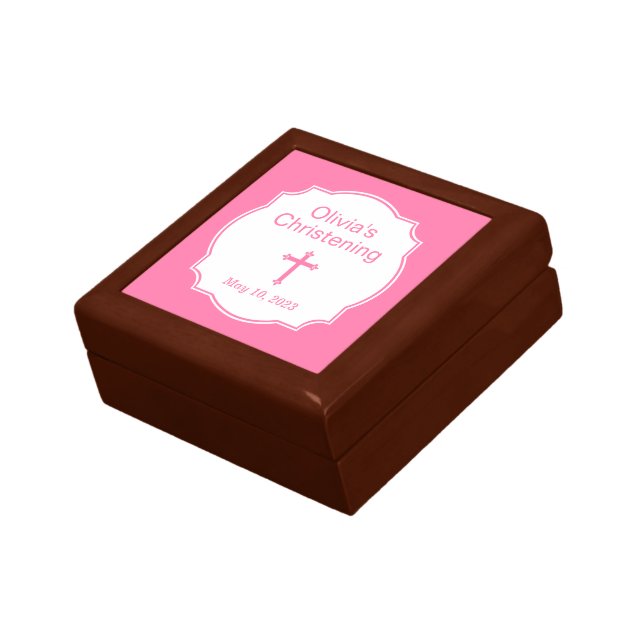 Pink Cross Baby Girl Baptism Christening Gift Box (Side)