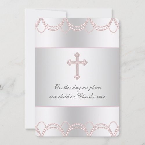 Pink Cross Baby Girl Christening Baptism Invites
