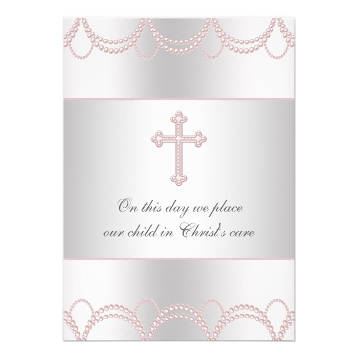 Pink Cross Baby Girl Christening Baptism Invites