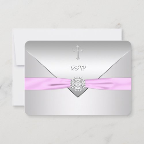 Pink Cross Baby Girl Christening RSVP