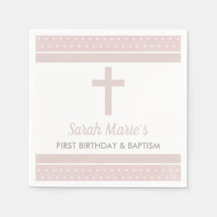 Pink Cross Baby Girl First Birthday Baptism Napkins
