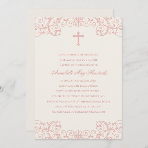 Pink Cross Baptism/Christening Invitation | Zazzle