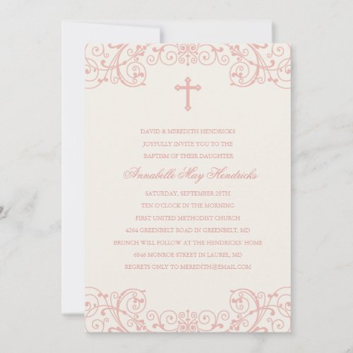 Pink Cross Baptism/Christening Invitation