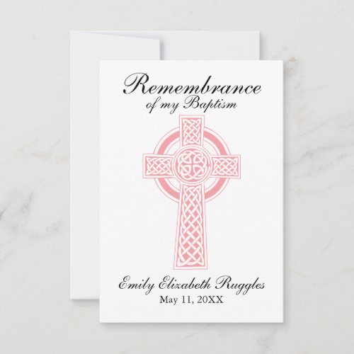 Pink Cross Baptism Christening Prayer Card