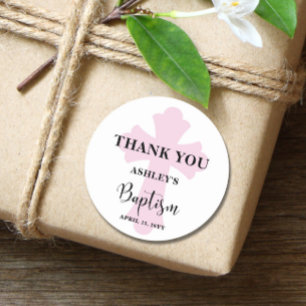 Pink Cross Baptism Classic Round Sticker