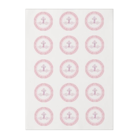 Pink Cross Baptism Cupcake Frosting Rounds (Sheet)