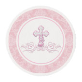Pink Cross Baptism Cupcake Frosting Rounds (Front)