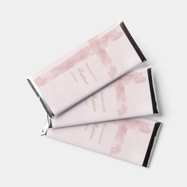pink cross Baptism Hershey Bar Favors (Front)