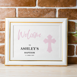 Pink Cross Baptism Horizontal Welcome  Poster