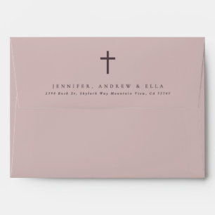 Pink Cross Calligraphy Taupe Baptism Invite Envelope