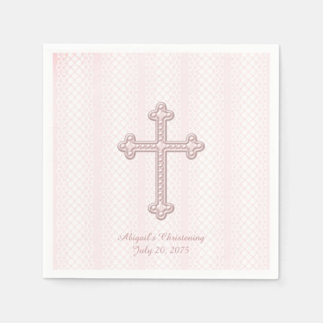 Pink Cross Christening Napkins (Front)