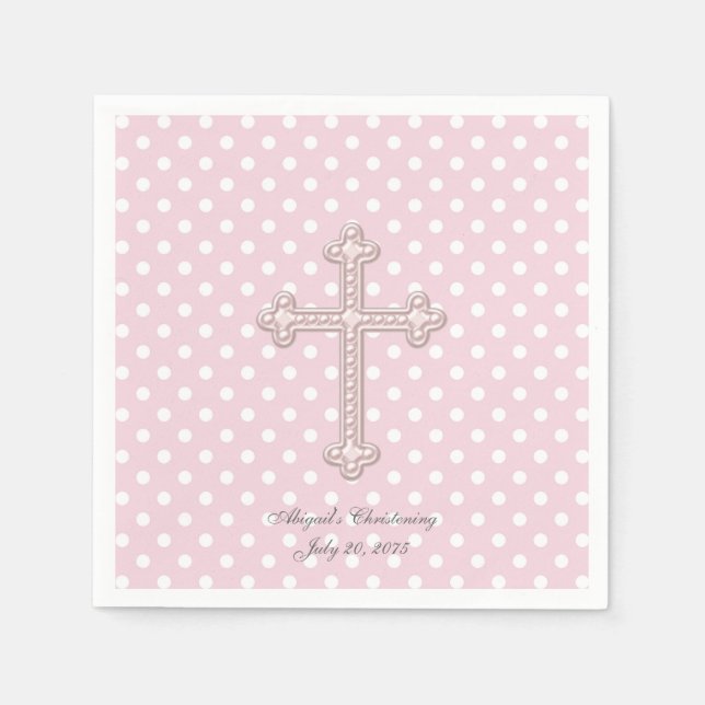 Pink Cross Christening Napkins (Front)