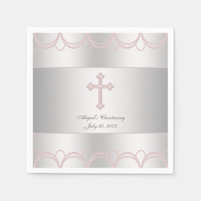 Pink Cross Christening Paper Napkins (Front)