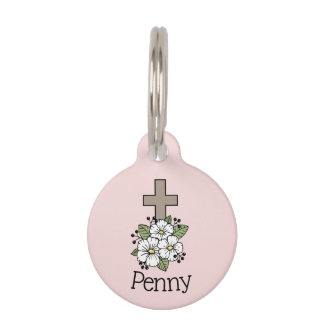 Pink Cross Design Pet ID Tag